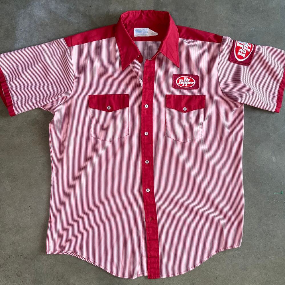 VTG 70's Dr. Pepper Pinstripe Uniform Work Shirt